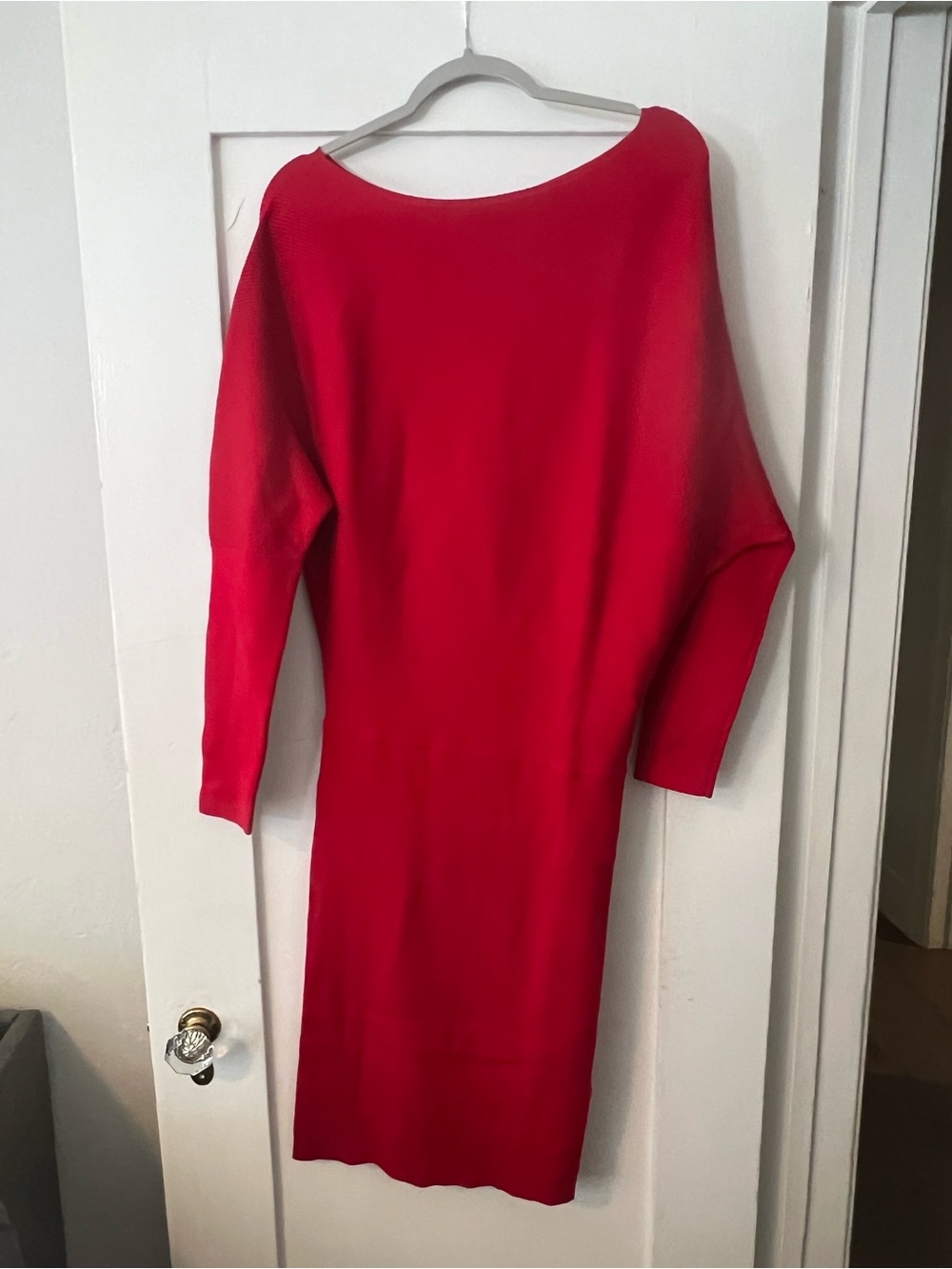 Banana Republic Red Long-Sleeve Knit Boatneck Dress